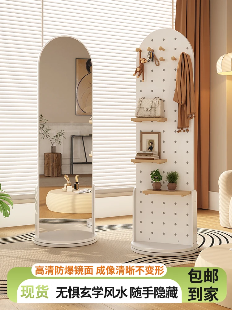 Rotating full body mirror hole plate dressing mirror household coat rack mirror storage rack floor mirror female fitting mirror