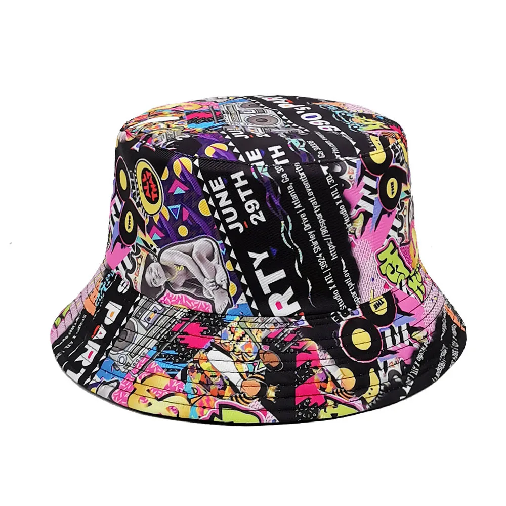 Classic 1990'S Party Reversible Bucket Hat Sunscreen Travel Panama Women Men Summer Sun Production Fisherman Hats Unisex Hiphop