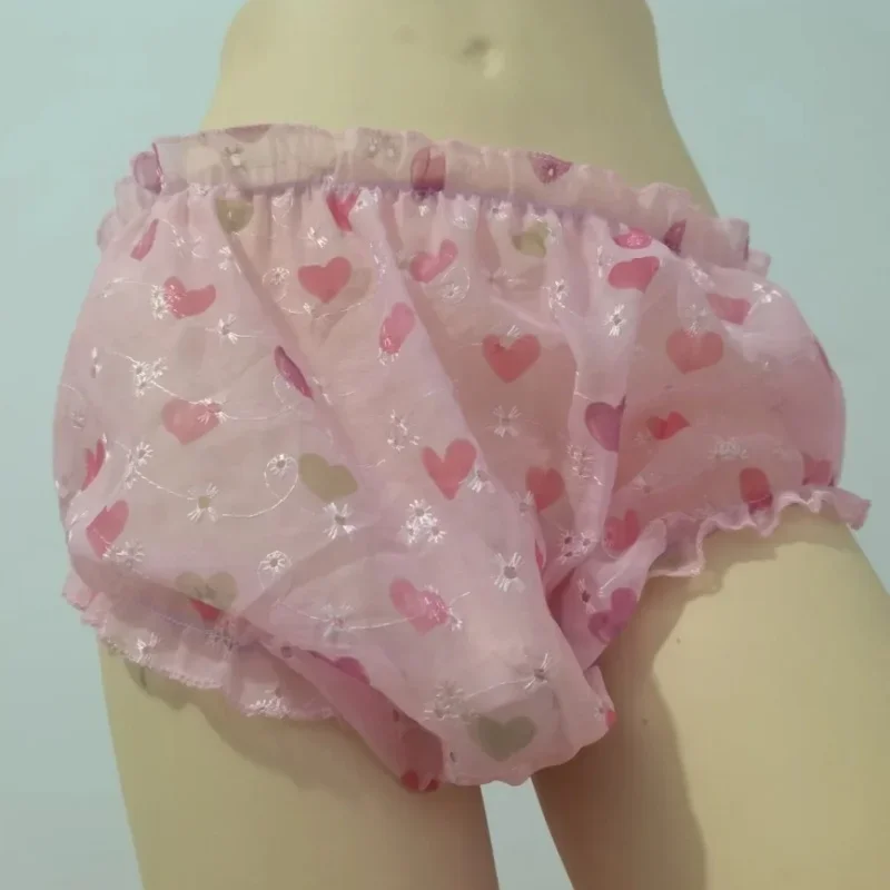 Sexy Pink Men's Underwear Cross-dressing Ruffled Panties Lolita Cute Heart Shaped Pattern Briefs Sissy Sexy Lingerie