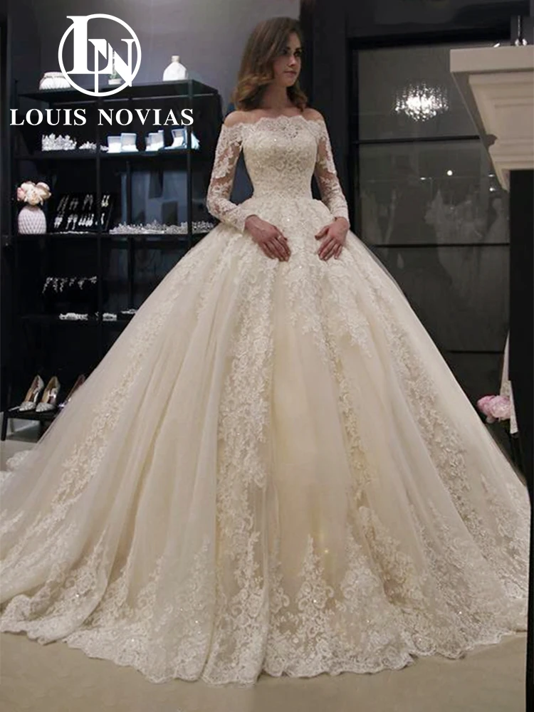 

LOUIS NOVIAS Свадебные платья с открытыми плечами для женщин, сексуальное роскошное бальное платье с длинными рукавами, платья невесты, платья принцессы Vestidos De Novia