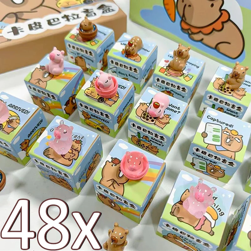 48pcs/box Cartoon Doll Capybara Blind Box Toys Simulation Mini Capybara Action Doll Children's Birthday Gift Toy Ornaments