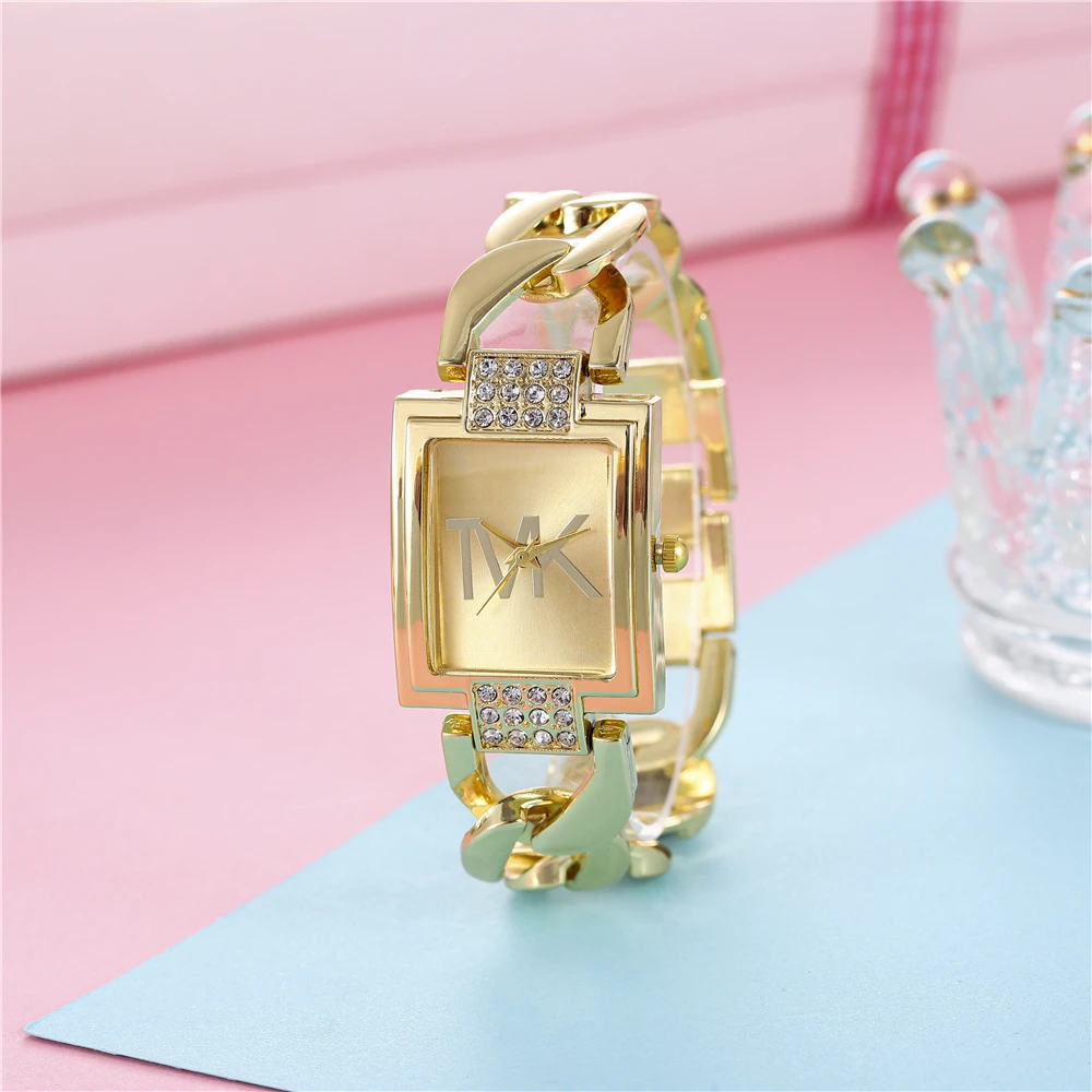 Luxury TVK Branded Ladies Watch Fashion Simple Square Diamond Lady Quartz Watches Casual Women\'s Dresses Bracelet Wristwatches