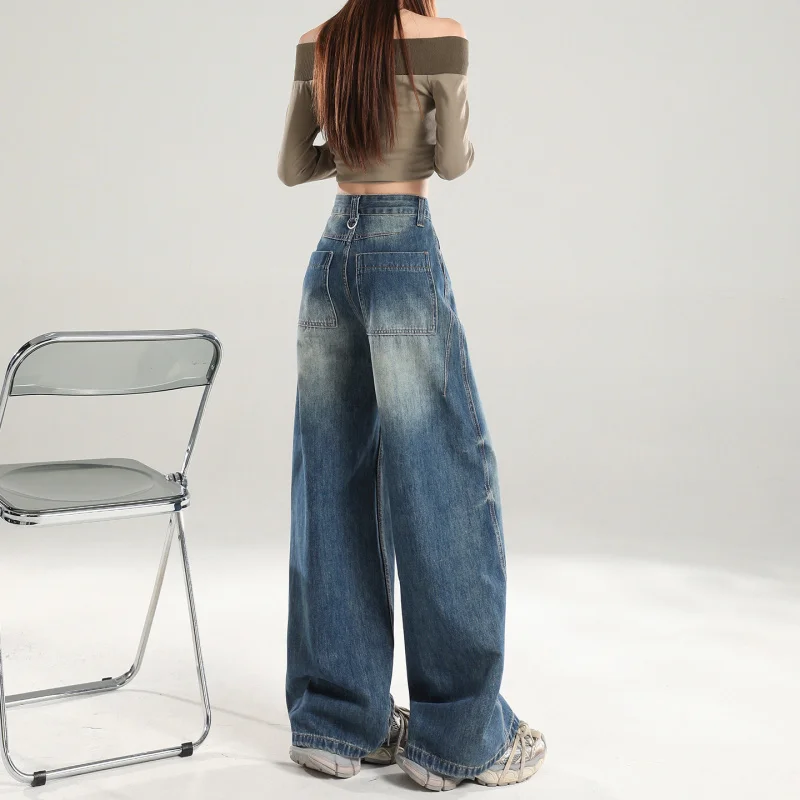 

2026New Spring Collection: Women's American Retro High-Waisted Loose Vintage Straight-Leg Wide-Leg Floor-Length Jeans