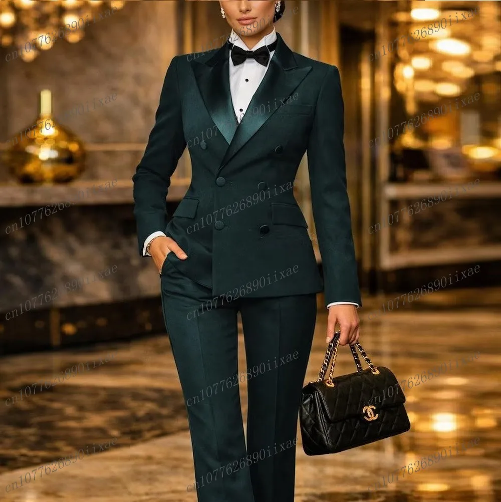 

Dark Green Formal Women Suit Lady Business Office Tuxedos Mother Wedding Party Ladies 2 Piece Set Blazer Pants Customized