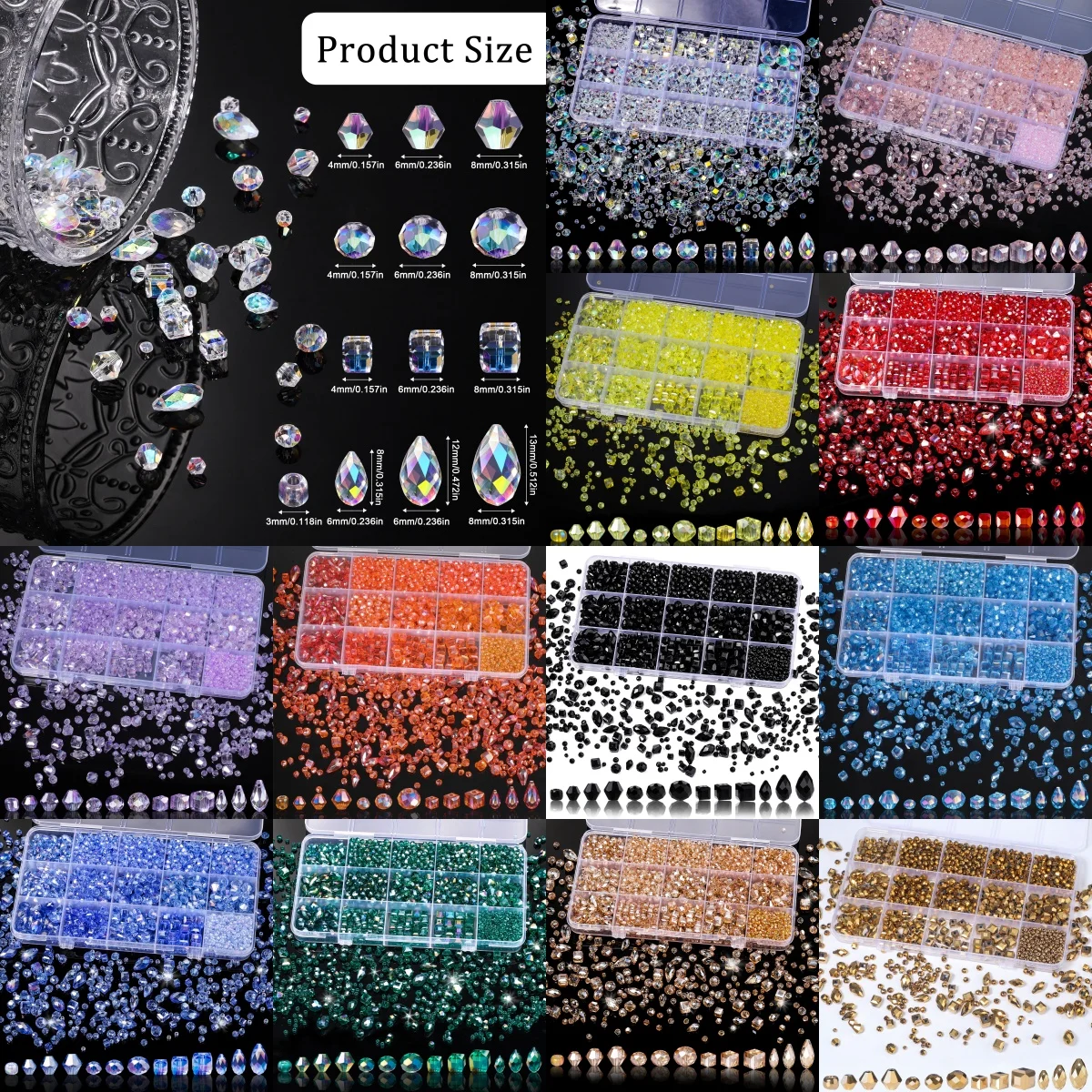 Mehrfarbige Facettierte Kristall-Serie Set Quadratische Tropfenförmige Glasperlen für Schmuckherstellung DIY Anhänger Zubehör Großhandel – Detail 5
