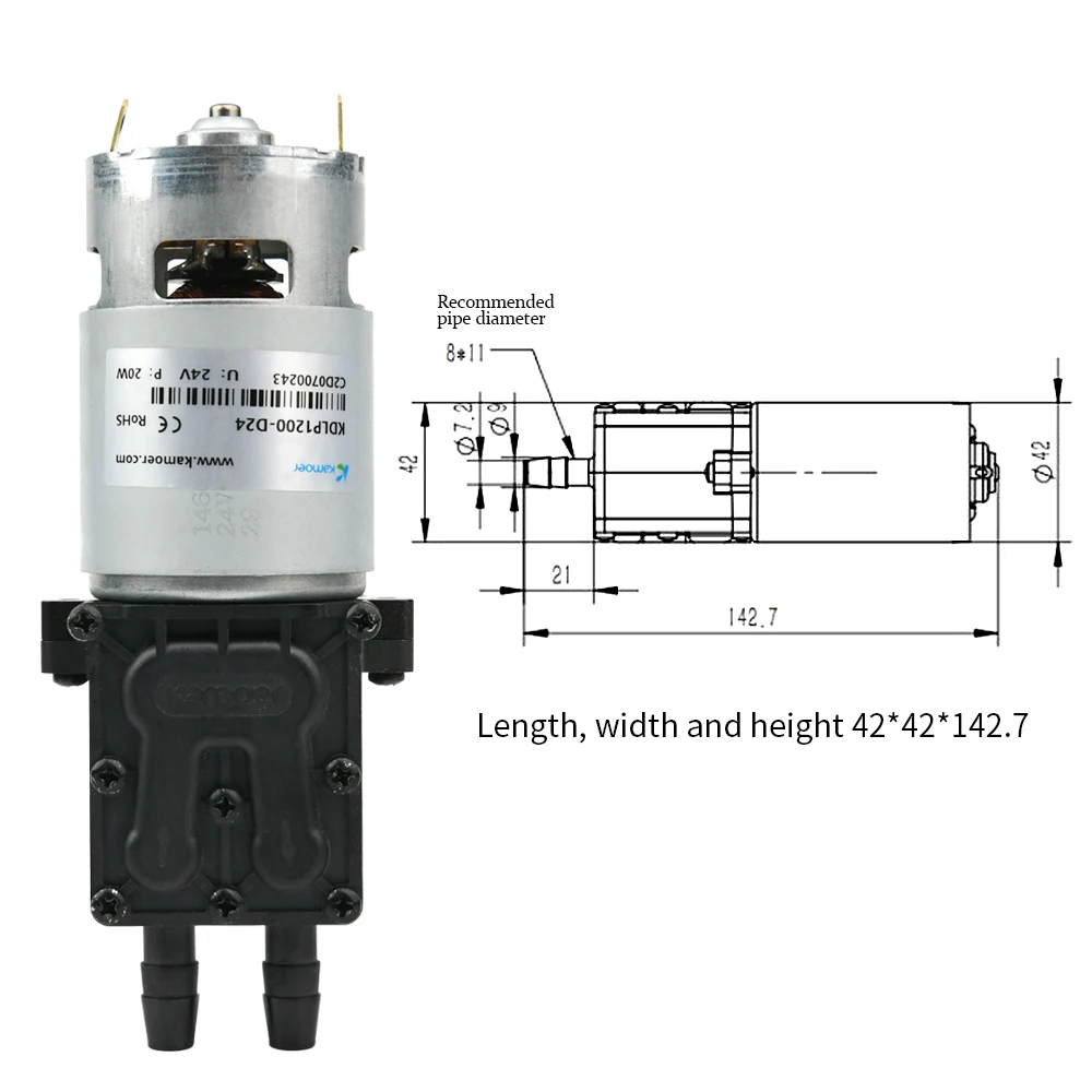 Kamoer 1.6L/min KDLP1200 Micro pompa per liquidi a membrana 12V 24V motore Brushless pompa autoadescante pressione del liquido 0.3Mpa per getto