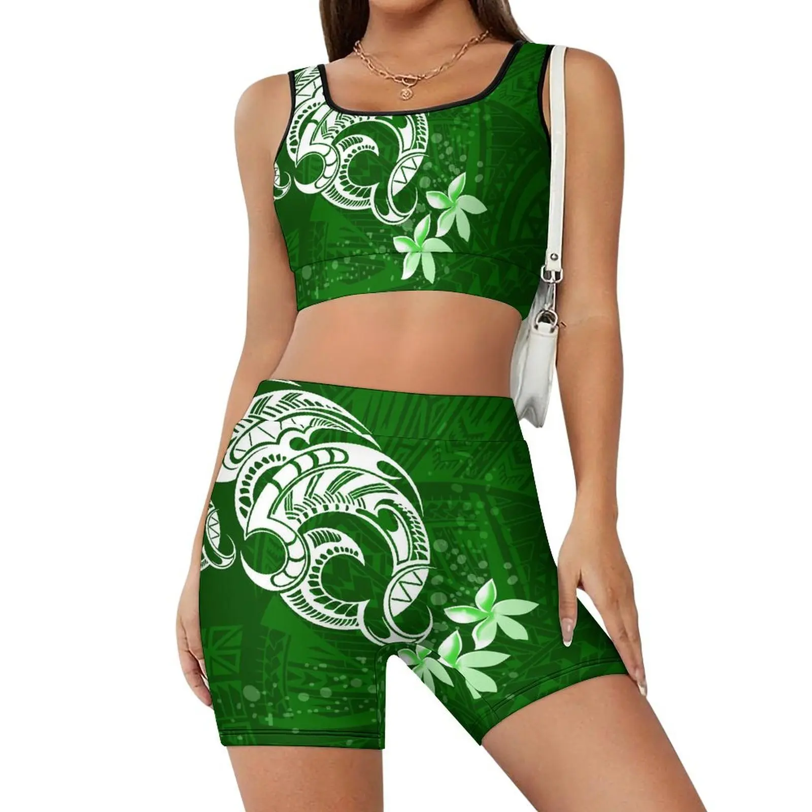 

High-Quality Yoga Wear Sets Featuring Polynesian-Style Prints And Customizable Home Pilates Training Wear
