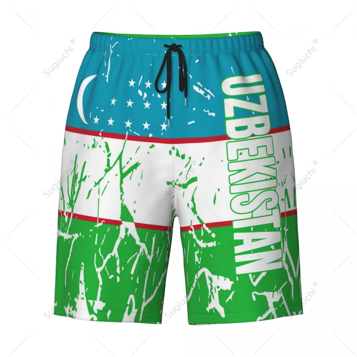 Homens Uzumaki Flag Grain Beach Pants, Shorts de prancheta, Surf, Futebol, Ciclismo Swimwear, Corrida, Poliéster, Meninos