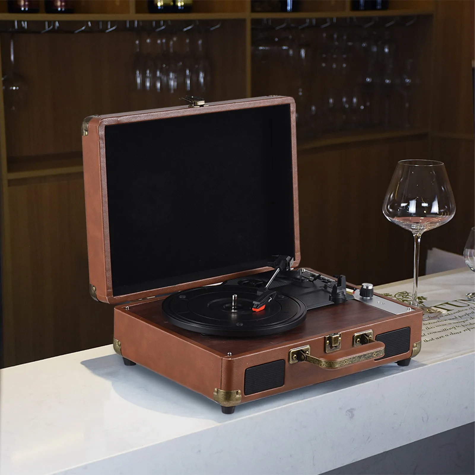 Vintage Vinyl Record Player BT Phonograph USB Recording Support for 7/10/12inch Vinyl Records Turntable Portable Record Player