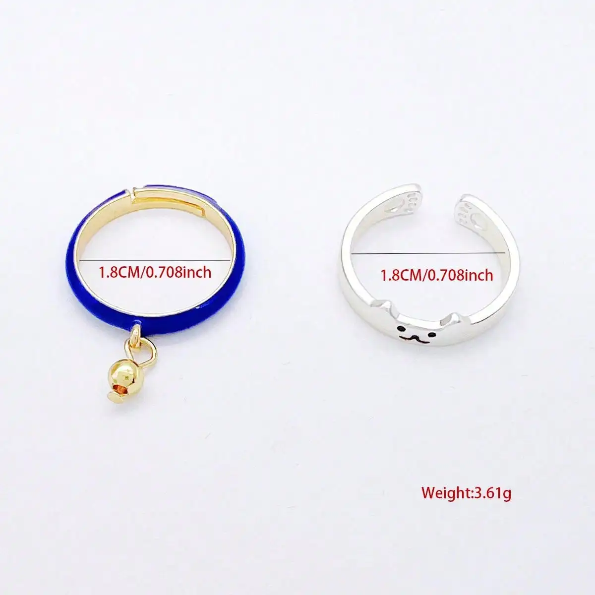 زوج من خواتم القط اللطيفة على الطراز الياباني تصميم بسيط وأجراس القطط حلقات مفتوحة مكدسة قابلة للتعديل خواتم زرقاء حمراء للزوجين أفضل صديق هدايا الحفلات