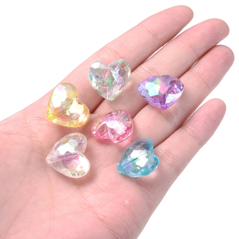 Perles acryliques colorées AB mélangées, 100 pièces, perles de mise au point en forme de cœur pour bébé, Bracelet de dentition, collier, bricolage, chaîne de sucette d'allaitement