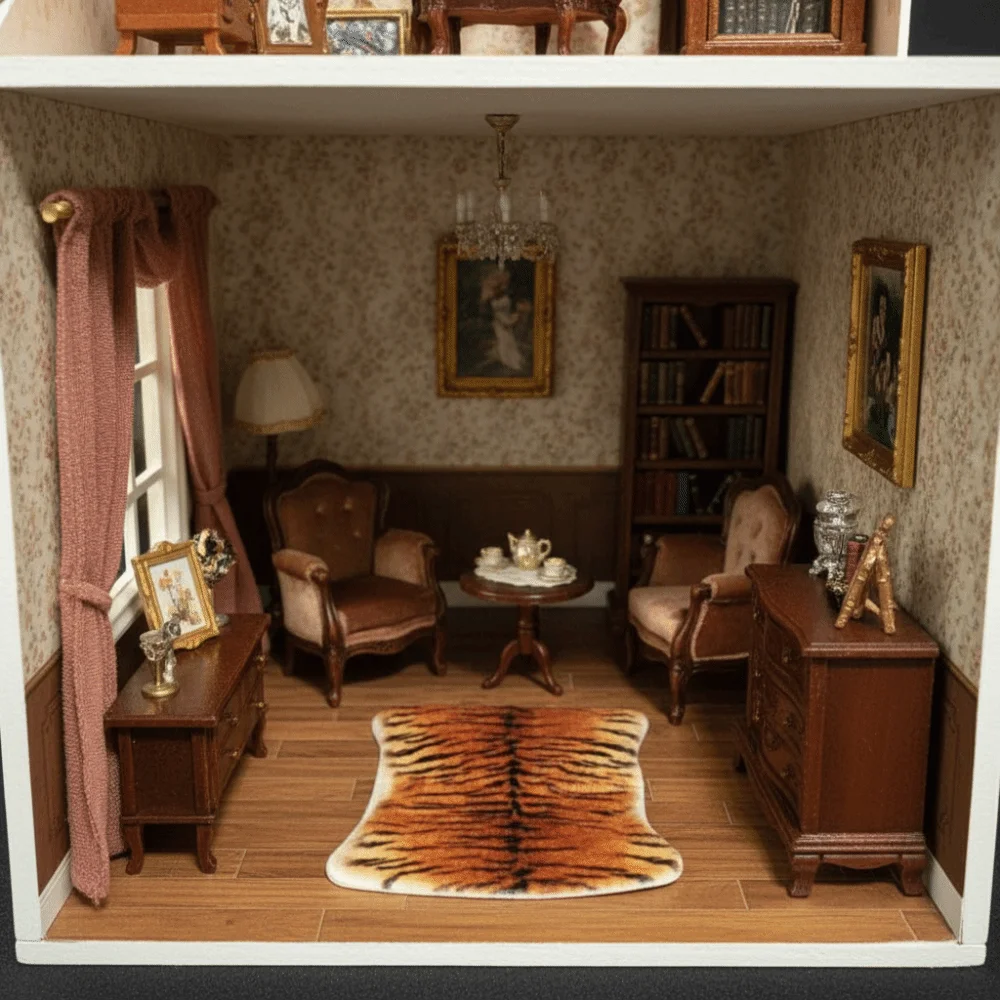 1: 12 Dollhouse Miniature Carpet Mini Carpet Floor Mat Leopard Pattern Tiger Pattern Simulation Floor Blanket Mat