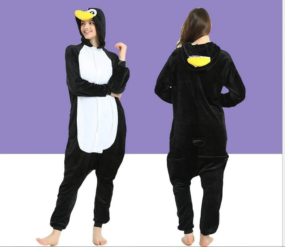 Adult Penguin Pajamas One Piece Kids Christmas Cosplay Costume Flannel Warm Animal Homewear Sleepwear for Women Men