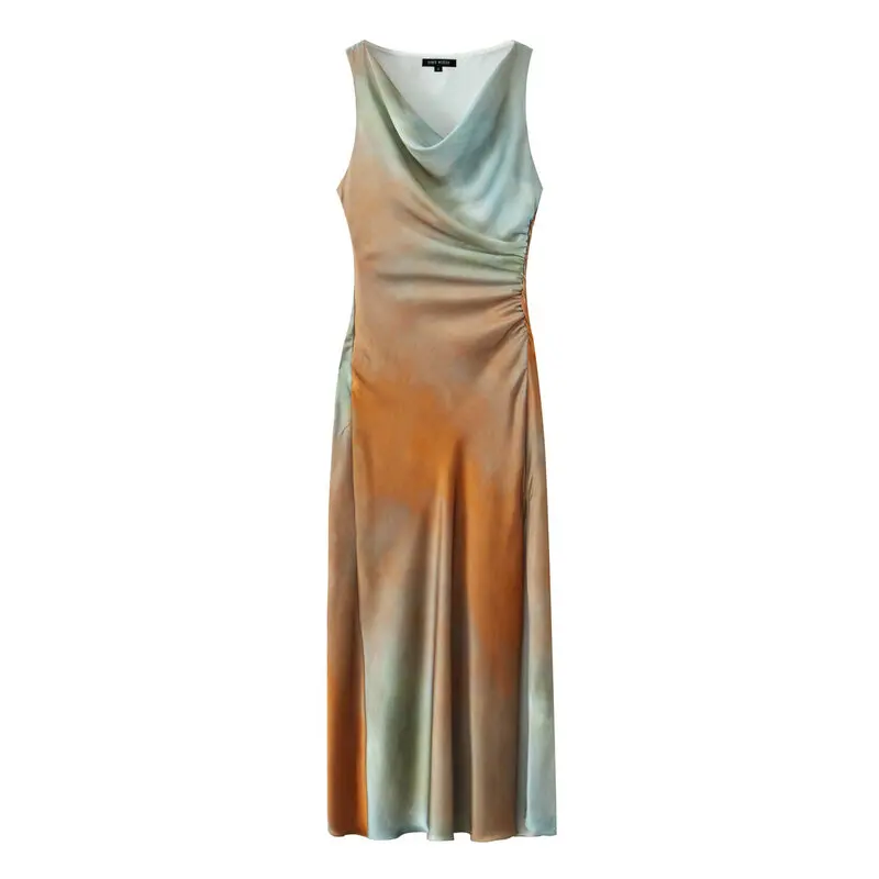 Estate 2024 Midi Dr da donna Stampa tinta stropicciata Stampa floreale Split 00% Altro materiale Svel Ele Sle Casual Pezzo singolo