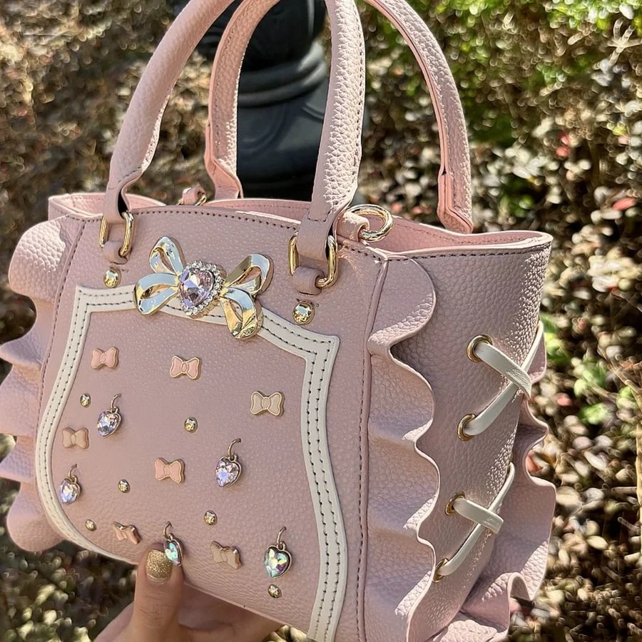 

Милая сумка через плечо с кружевным узлом и драгоценными камнями на одно плечо, милая женская сумка Sle, мягкий полиэстер, застежка-молния