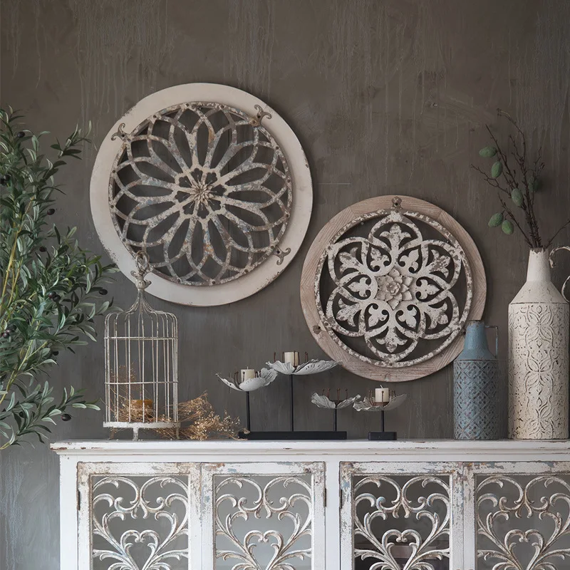 Americano retro parede pendurado madeira gravada decoração de parede velha oca decoração de parede homestay entrada restaurante decoração