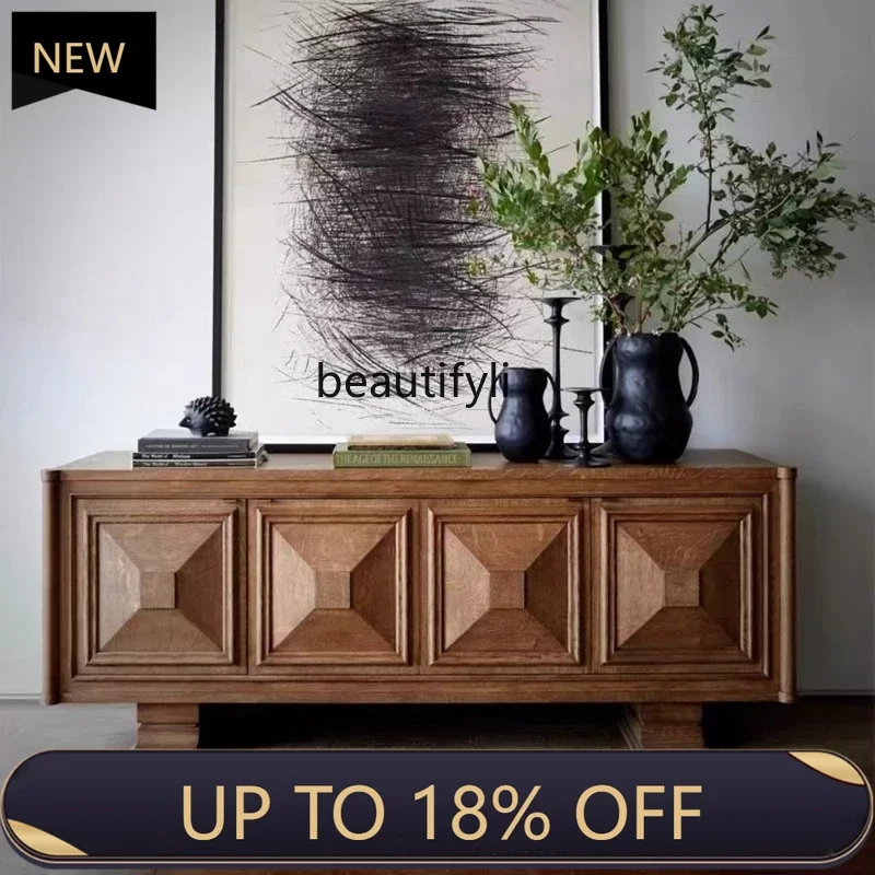 

P178 French Retro Solid Wood TV Cabinet Living Room Home Entrance Cabinet American Country Vintage Storage Cabinet