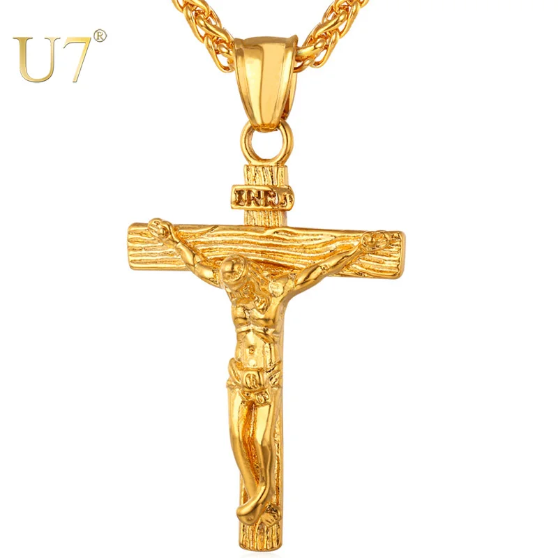 

U7 Crucifix Cross Pendant Stainless Steel Necklace for Women Men Faith Necklace Fashion Religious Jewelry Free Shipping