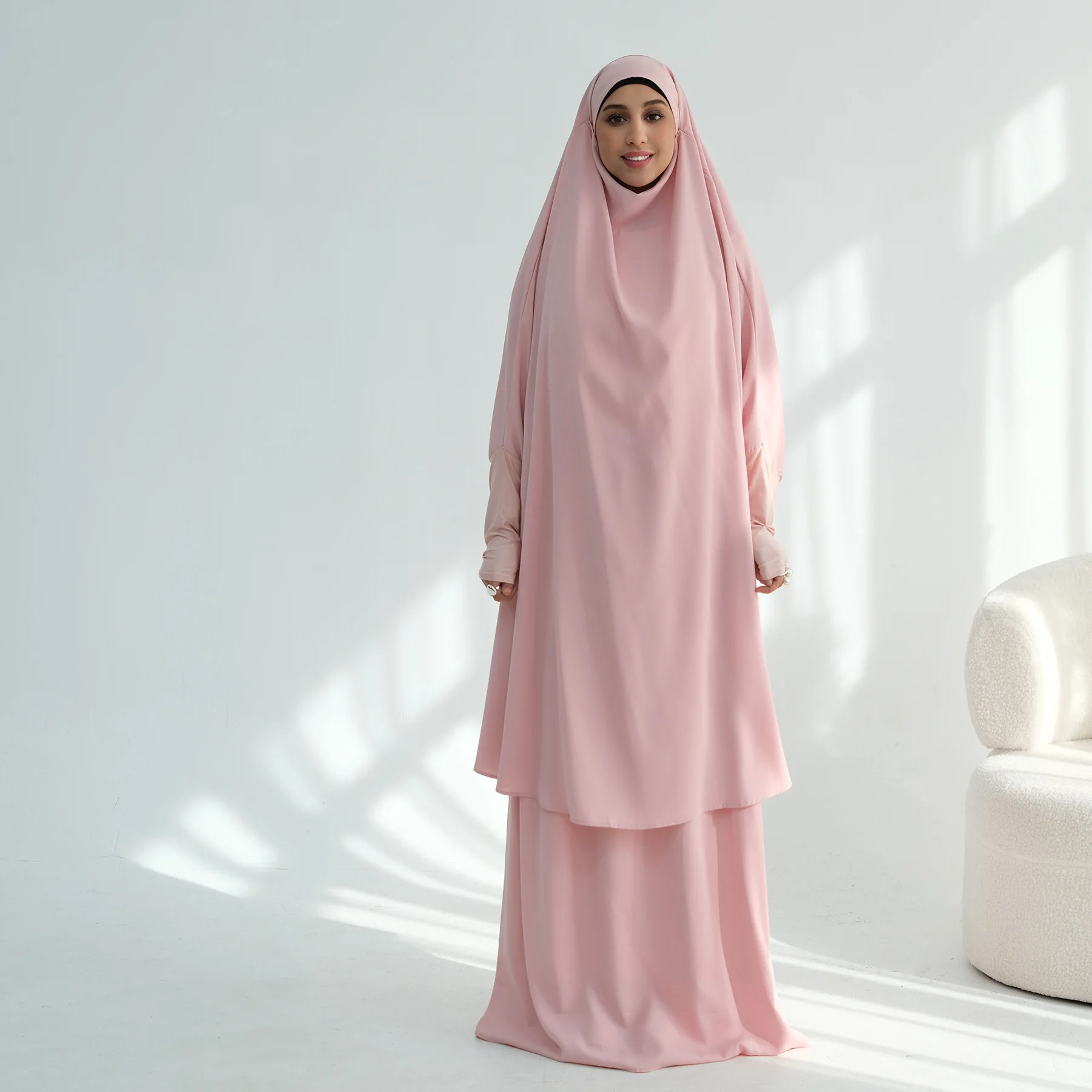 

Eid Women Long Khimar 2 Piece Set Prayer Garment Djellaba Nida Abaya Muslim Ramadan Gown Dubai Arab Islamic Niqab Burka Jubah