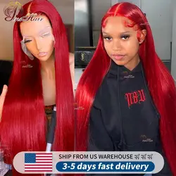 Hot Red Straight 13x6 Lace Front Human Hair Wigs Red 99J 13x4 Lace Frontal Wig For Women Remy Hair Transparent Lace Wig 180%