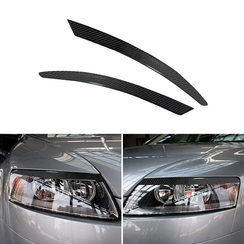 For Audi A6 C6 4F 2004 2005 2006 2007 2008 2009 2pcs Car Accessories Soft Carbon Fiber Headlight Eyebrow Trim Cover
