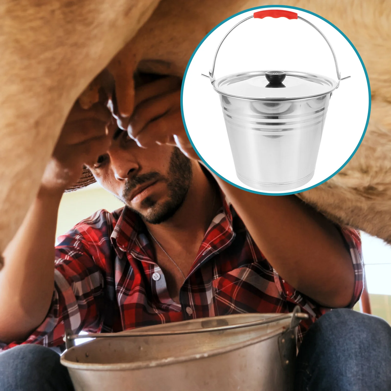 

Stainless Steel Bucket Thickened Household Water Bucket With Lid Multi-Functional Pail For Milk Storage Ranch Use Durable Round