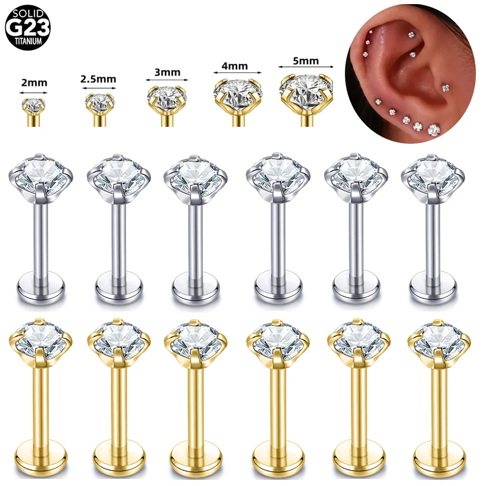 Titanium CZ Labret Piercings Internally Threaded Prong Zircon Monroe Lip Rings 16G Tragus Helix Ear Cartilage Earring Women