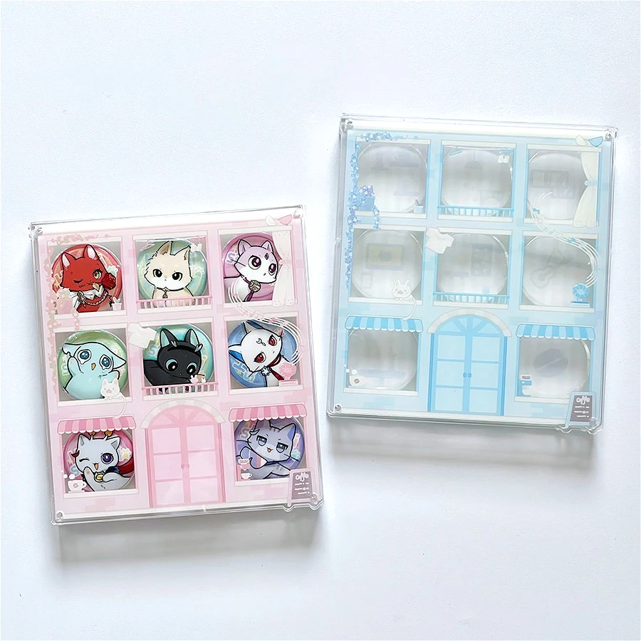 Neighbor's Story 25/32/38mm Acrylic Badge Brick, Cute Apartment Window Multi-Grid Mini Pins Frame, for Anime Kpop Merch Decor