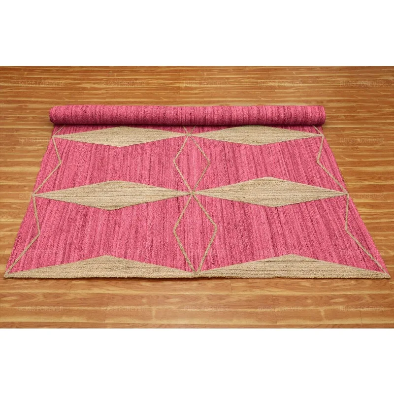 Natural Jute Pink Kilim Living Room Carpet Handmade Boho Mat Bedroom Area Rug