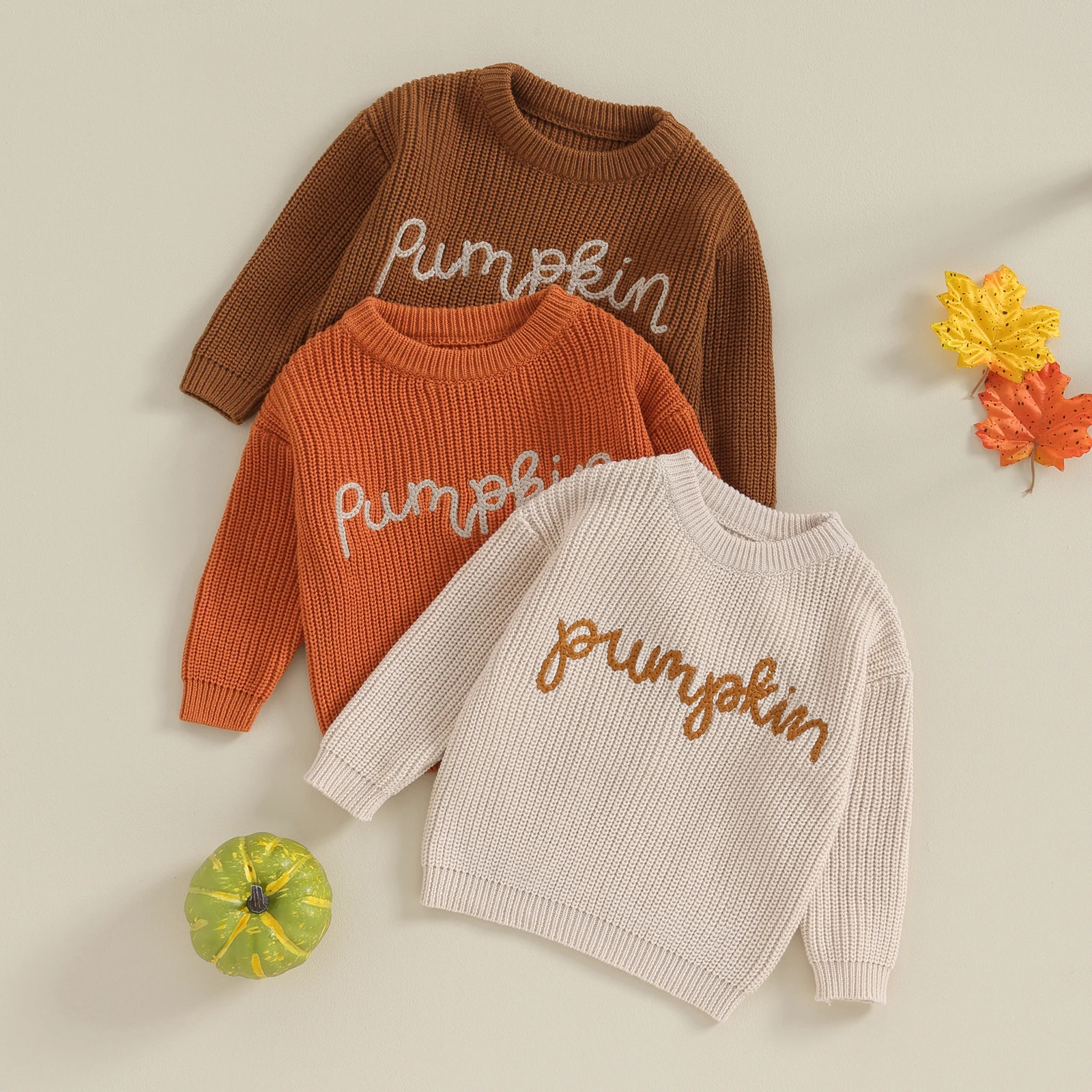 0-3 Years Toddler Girls Autumn Winter Knit Sweater Halloween Costume Long Sleeve Crewneck Letter Embroidery Pullover Knitwear