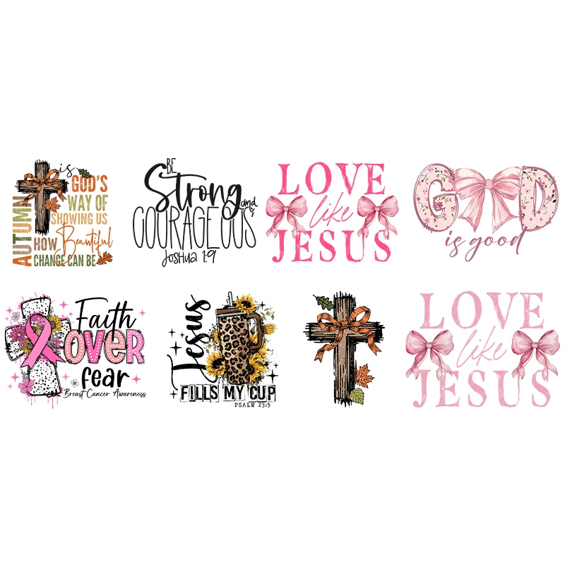 Christ God Heat Patches Fashion Girl Iron On Transfer On Clothing DIY Bow T-Shirt Leopard Jesus Patch Thermal Sticker On Clothes