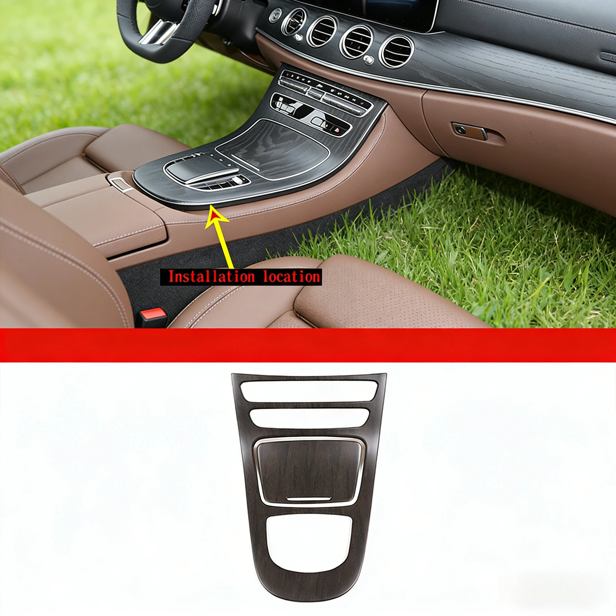 

Console Gear Panel Frame For Mercedes Benz E Class W213 2021 No clock version ABS Console Gear Shift Panel Cover Trim Car decora