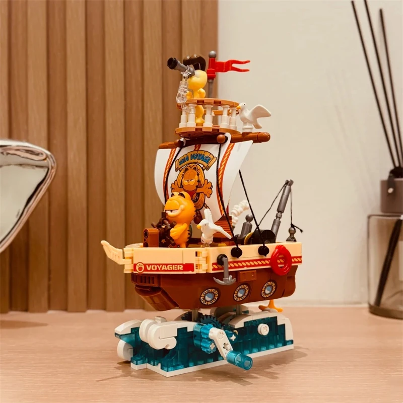 Garfield building blocks nautical ship assembly model desktop ornaments animation peripheral collection Valentine's Day gift