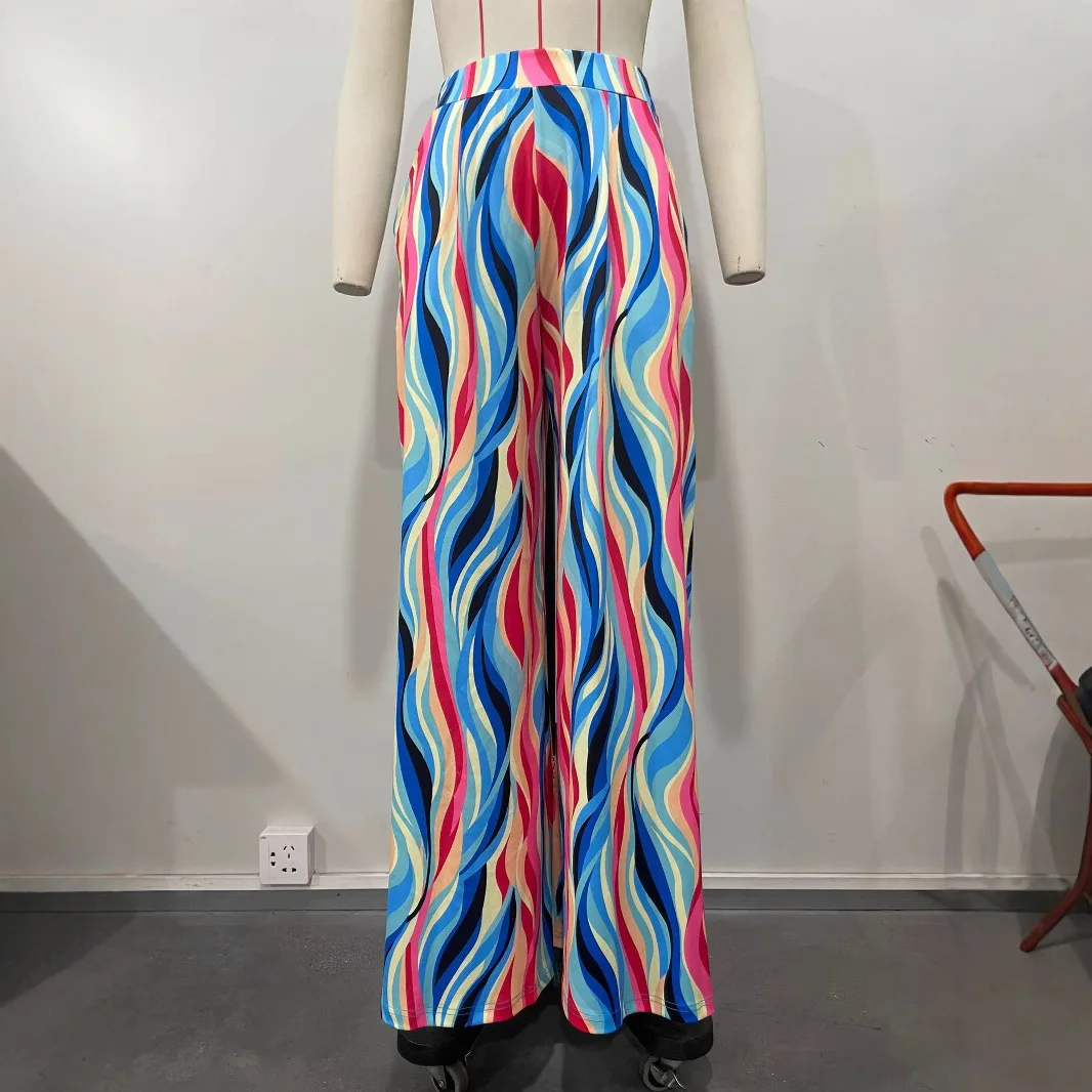 Pant Women Wide Leg Long Pants Striped Print Casual Loose High Waist Straight Trousers Y2k Streetwear Elegant Jogger Maxi 2025