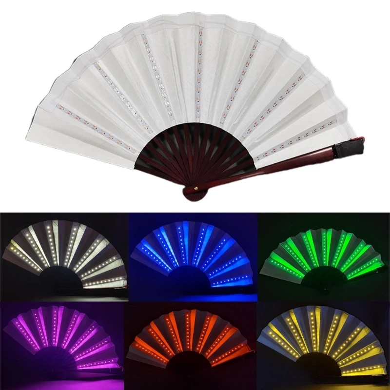 LED Folding Hand Fan Chinese Handheld Performances Glowing Fan Dancing Props Decorations for Bar Night Club Party Gifts