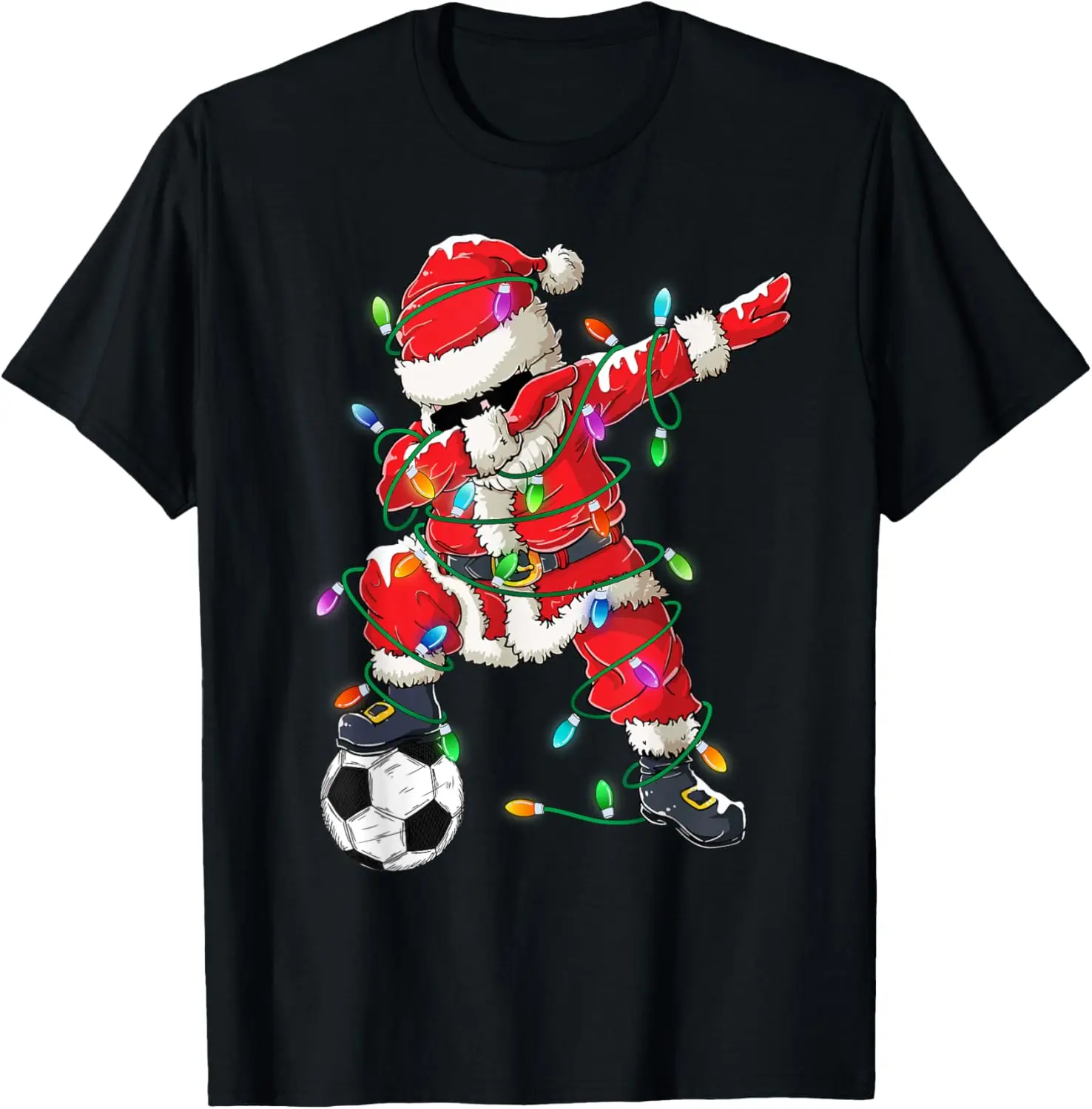 

Fun Dabbing Santa Xmas Lights Soccer Lovers Happy Christmas T-Shirt