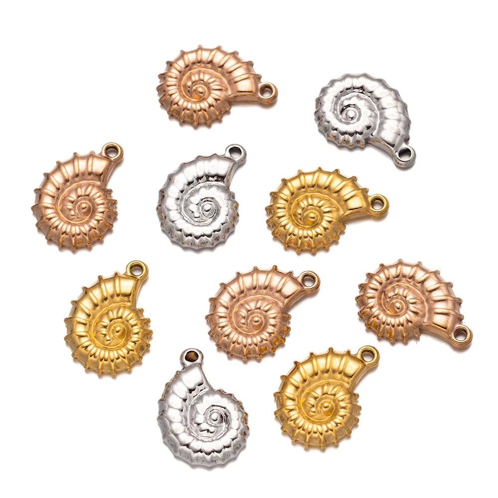 5Pcs Stainless Steel Spiral Seashell Snail Spiral Charm Pendant For DIY Necklaces Earrings Jewelry Making Supplies Wholesale