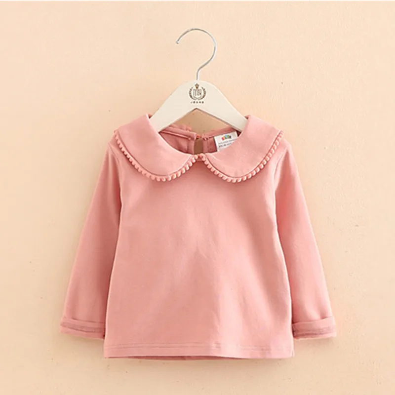 2024 Spring Autumn 2 3 4  6 8 10 Years Baby Children\'S Clothing Long Sleeve Solid Pure Color Cute Floral Kids Girl Basic T-Shirt