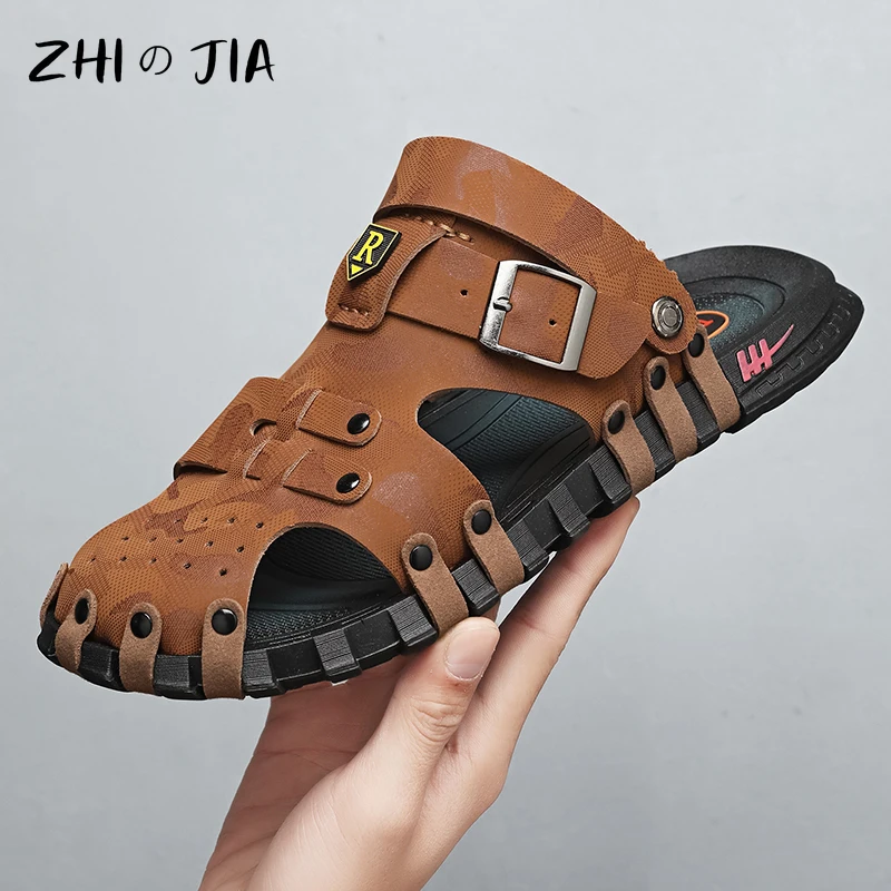 Large Men's Beach Sandals Summer Casual Slippers Breathable Hole Shoes Anti slip Wear resistant Water Quick drying Shoes