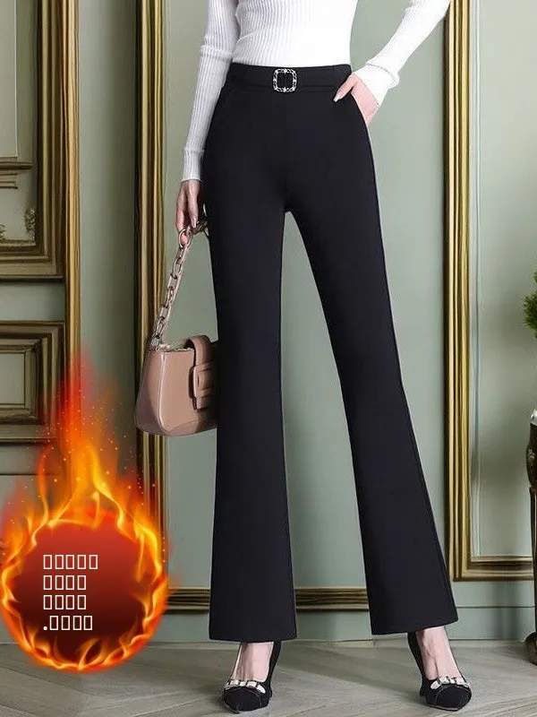 

Новые зимние брюки больших размеров на подкладке с эластичной резинкой на талии, тонкие прямые повседневные расклешенные брюки для мамы с высокой талией для поездок на работу S...