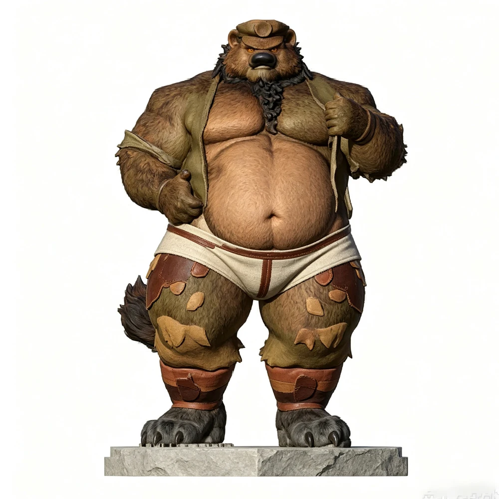 FUTA Robust Anthro Bear Warrior Figurine 1/24 Grey Resin Figure Model Kit Unassembled Unpainted GK 3D Print DIY Miniature Statue