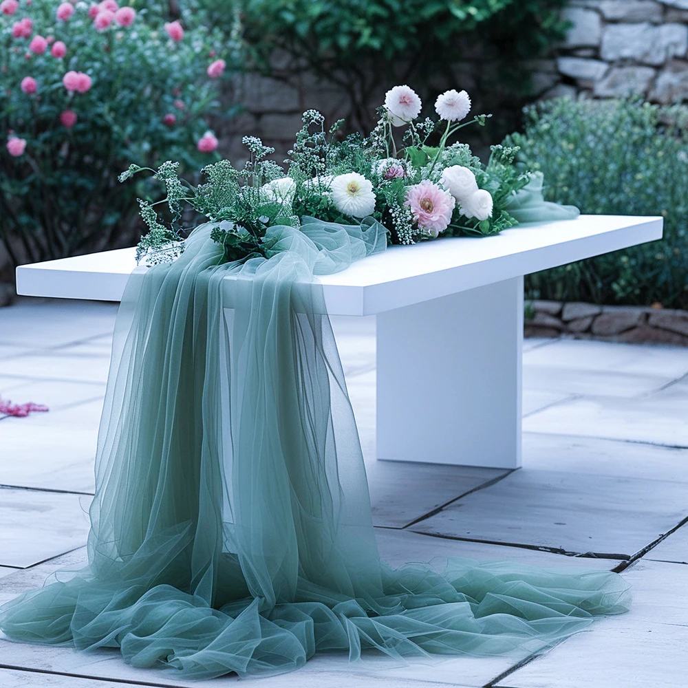 Sheer Tulle Decorative Curtain Polyester Fabric for Christmas Halloween Anniversary Wedding Arch Chair Backdrop Table Decoration view 4