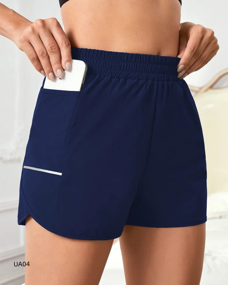 

Women's Quick-Dry Sports Shorts Elastic Waist with Phone Pocket Reflective Strip Gym Running Shorts
