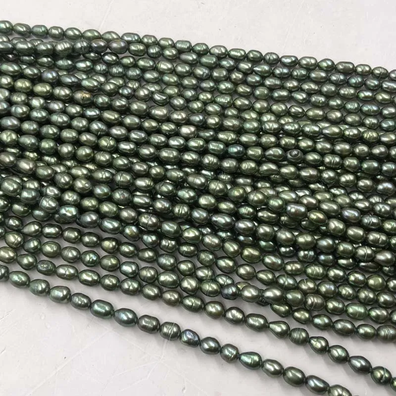 

ELEISPL JEWELRY Wholesale 14 strands Green Rice Freshwater Pearl 6*7-8mm #22010334-５