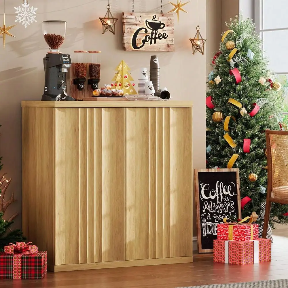 

31.5 Buffet Cabinet With Storage For Living Room, Fluted Sideboard With Adjustable Shelves PressSpring Doors, Modern Coffee Bar