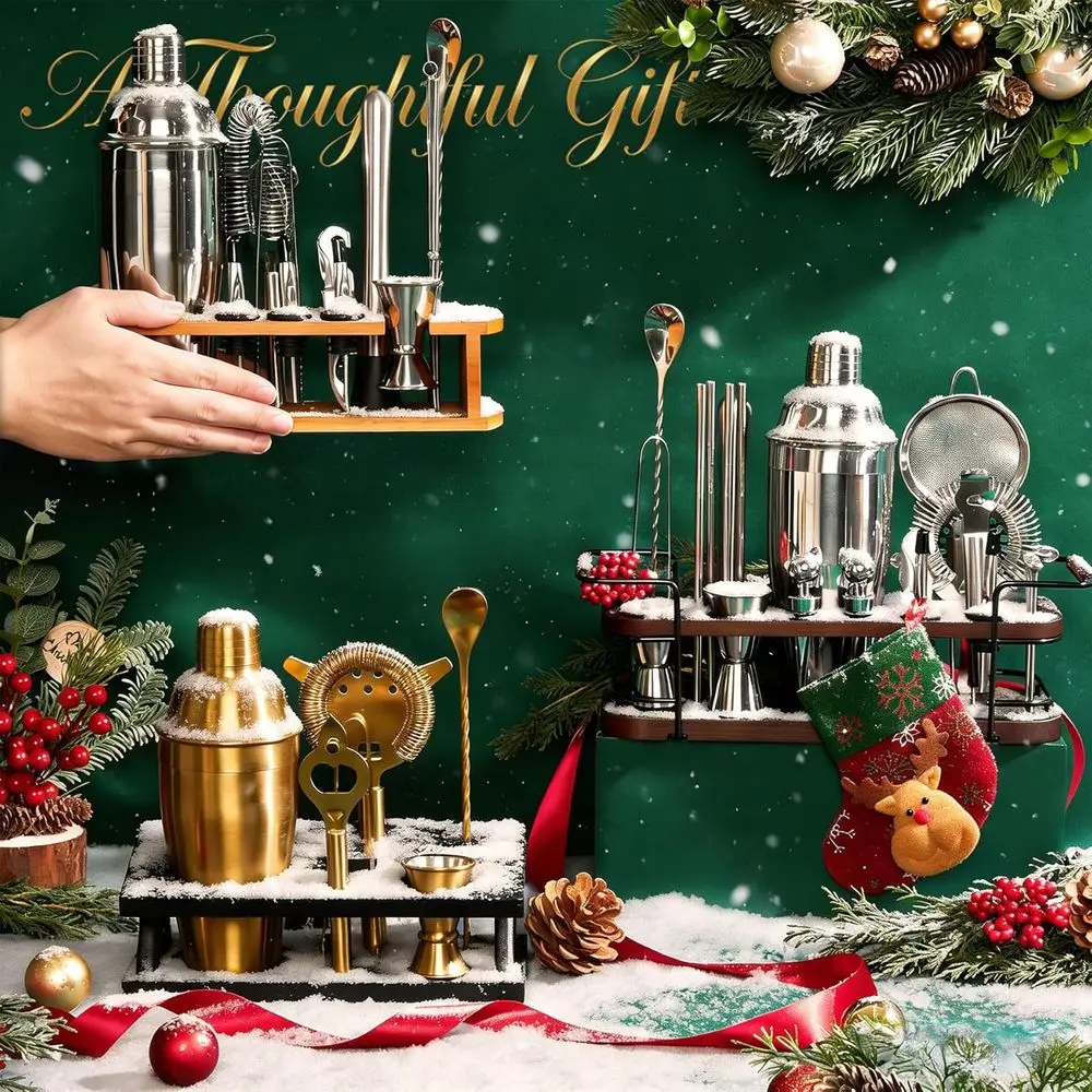 Cocktail Shaker Set Bartender Kit with Stand | Bar Set Drink Mixer Set with All Essential Accessory Tools: Martini Shaker, Jigge