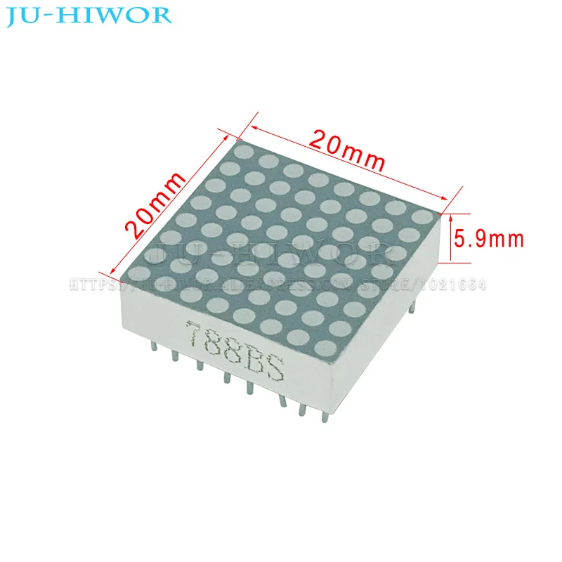 5pcs 16pins 8x8 8*8 Red 1.9MM Dot Matrix LED Display Common Anode Cathode 788BS 788AS Digital Tube Digitron Size 20*20mm DIY