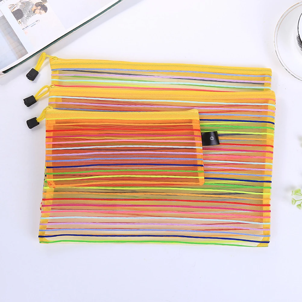 

3pcs Colorful Mesh File Pouches A4 A5 B6 Nylon Zipper Storage Bags For Documents Papers Receipts Portable Organizer