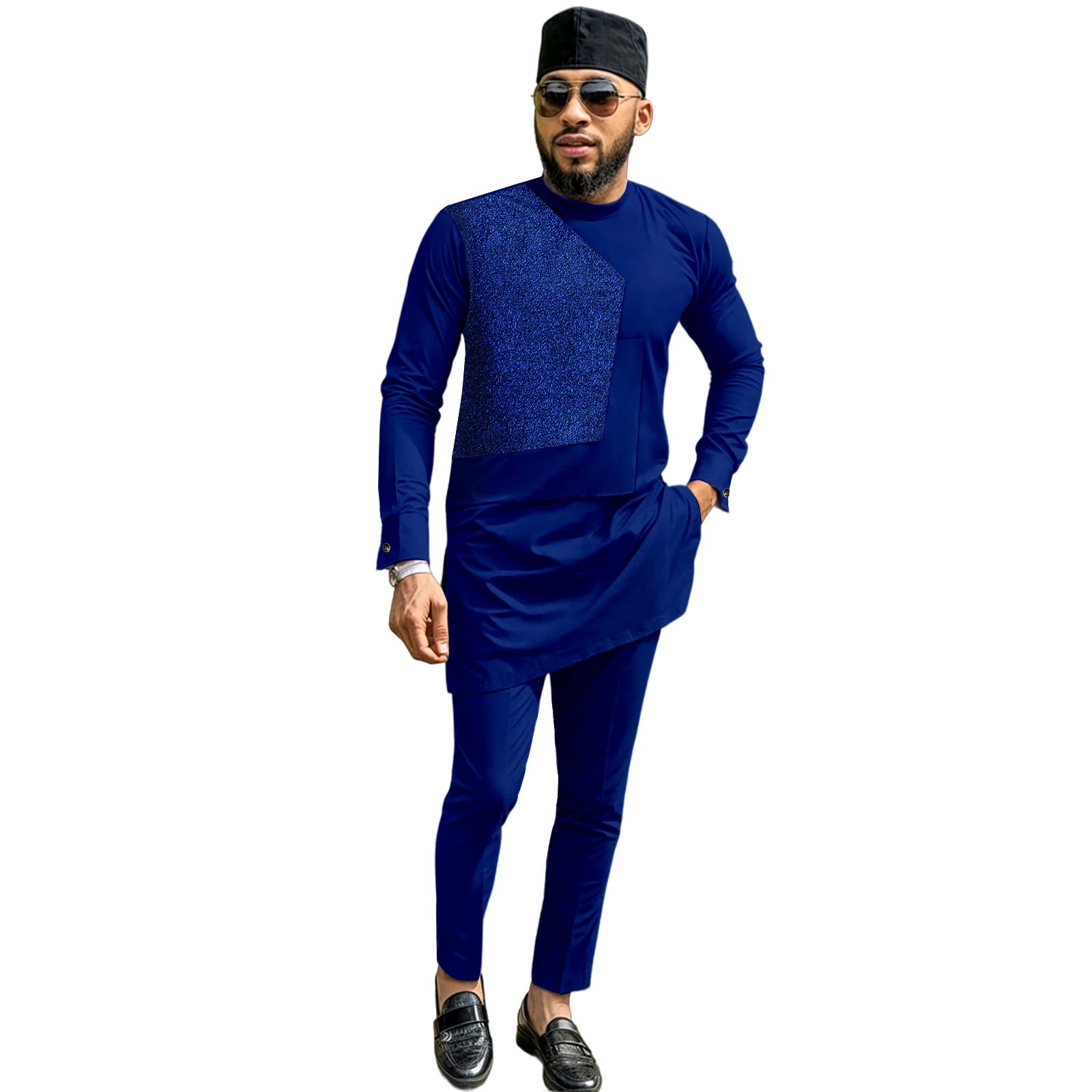 SEA&ALP African Suit for Men Fashion Splice Sequin Dashiki Casual Traditional 2 Piece Sets Party Outfits