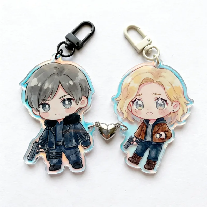 

Leon & Grace RE9 Inspired Magnetic Keychains Charm | Acrylic Charm | Cute Chibi Couple | Pendant for Phone Bag Backpack